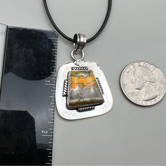 New Bumble Bee Jasper Stone Silver Overlay Pendant Necklace w Cord Bumblebee - Picture 5 of 6